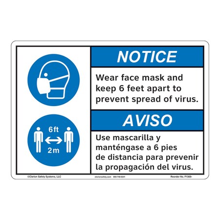 ANSI/ISO Compliant Notice/Wear Face Mask Safety Signs Indoor/Outdoor Aluminum (BE) 10 X 7